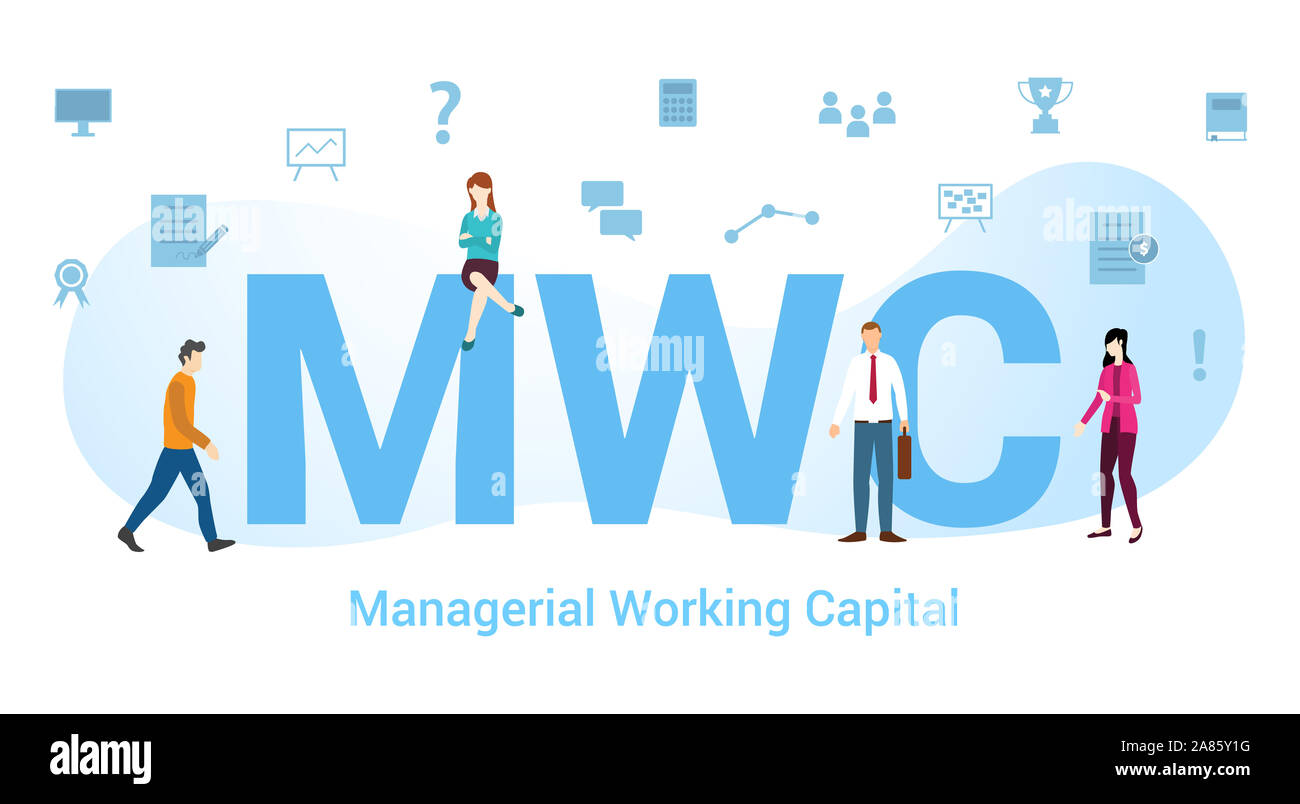 La mwc manageriale capitale di lavoro concetto con grande parola o il testo e il team di persone con un moderno stile piatto - illustrazione vettoriale Foto Stock