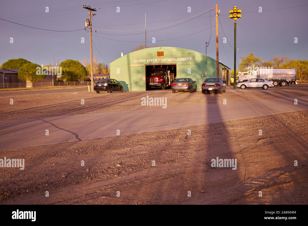 La stazione dei vigili del fuoco nella città di Green River, Utah, Stati Uniti d'America Foto Stock