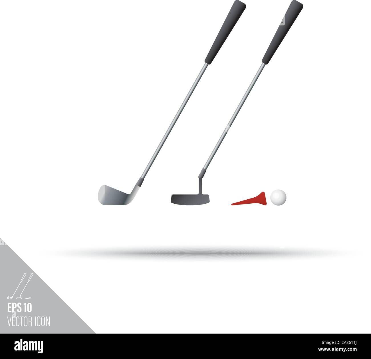 Stile liscio ferro golf club, putter, montare un raccordo a t e la sfera e la relativa icona. Attrezzature sportive illustrazione vettoriale. Illustrazione Vettoriale