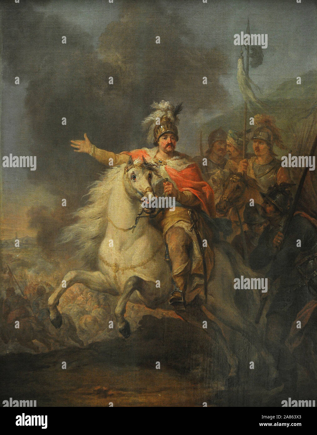 Giovanni III Sobieski (1629-1696), Re di Polonia e granduca di Lituania. Sobieski nella battaglia di Vienna (12 settembre 1683), 1796, da Marcello Bacciarelli (1731-1818). Olio su tela. Xix secolo il polacco galleria d'Arte (Museo Sukiennice). Museo Nazionale di Cracovia. La Polonia. Foto Stock
