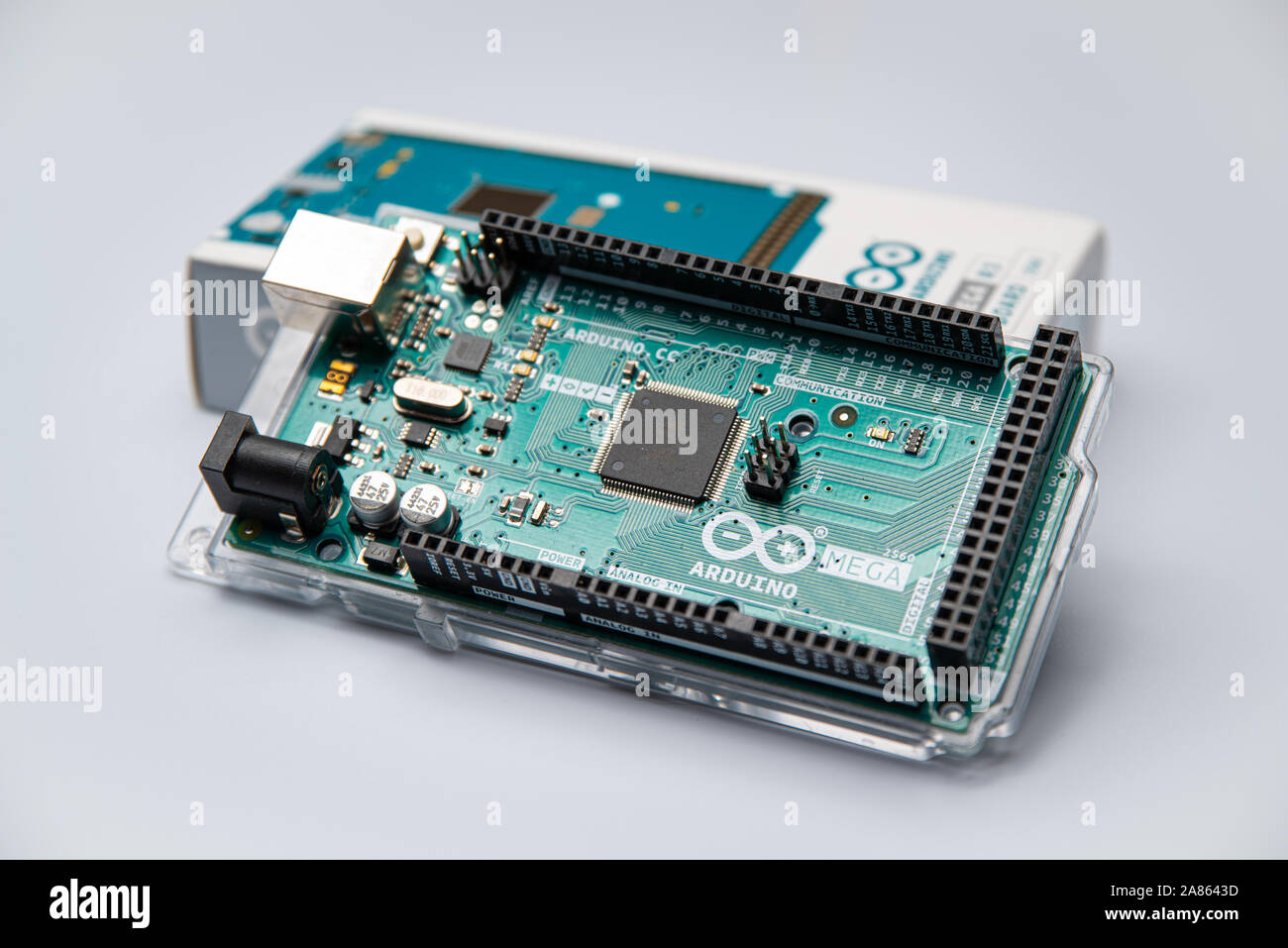 Arduino Mega2560 Scheda di sviluppo puntellato sul confezionamento. Foto Stock