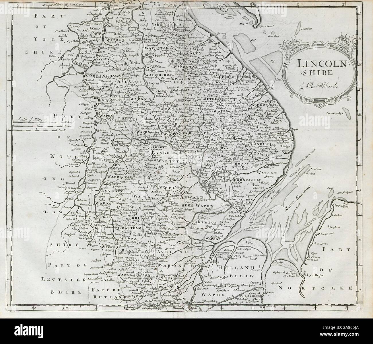 Lincolnshire. "LINCOLN SHIRE' DI ROBERT MORDEN da Camden il Britannia 1722 mappa Foto Stock