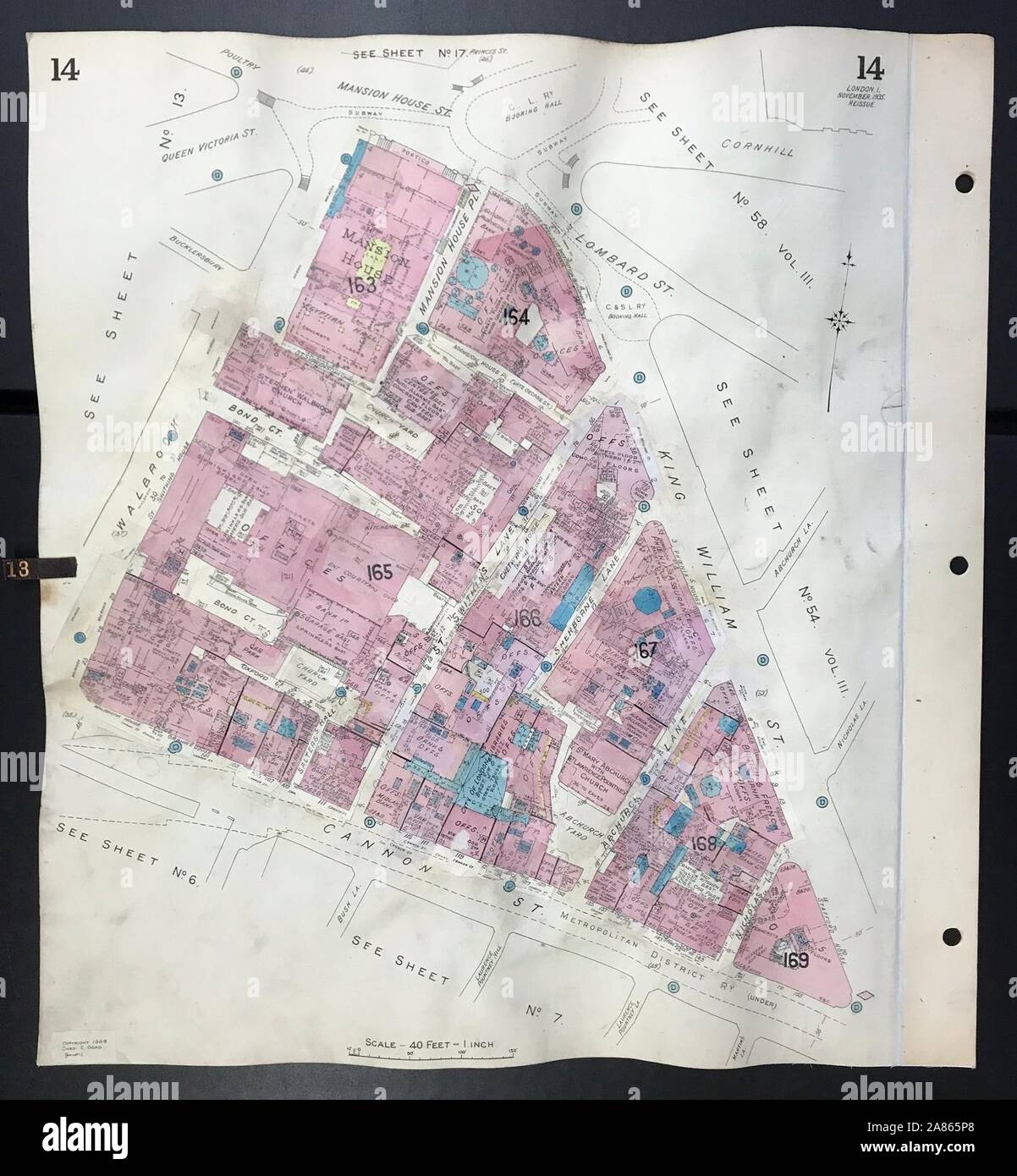 London EC4N CE4R Mansion House Walbrook Cannon/King William Street pungolo 1935 mappa Foto Stock