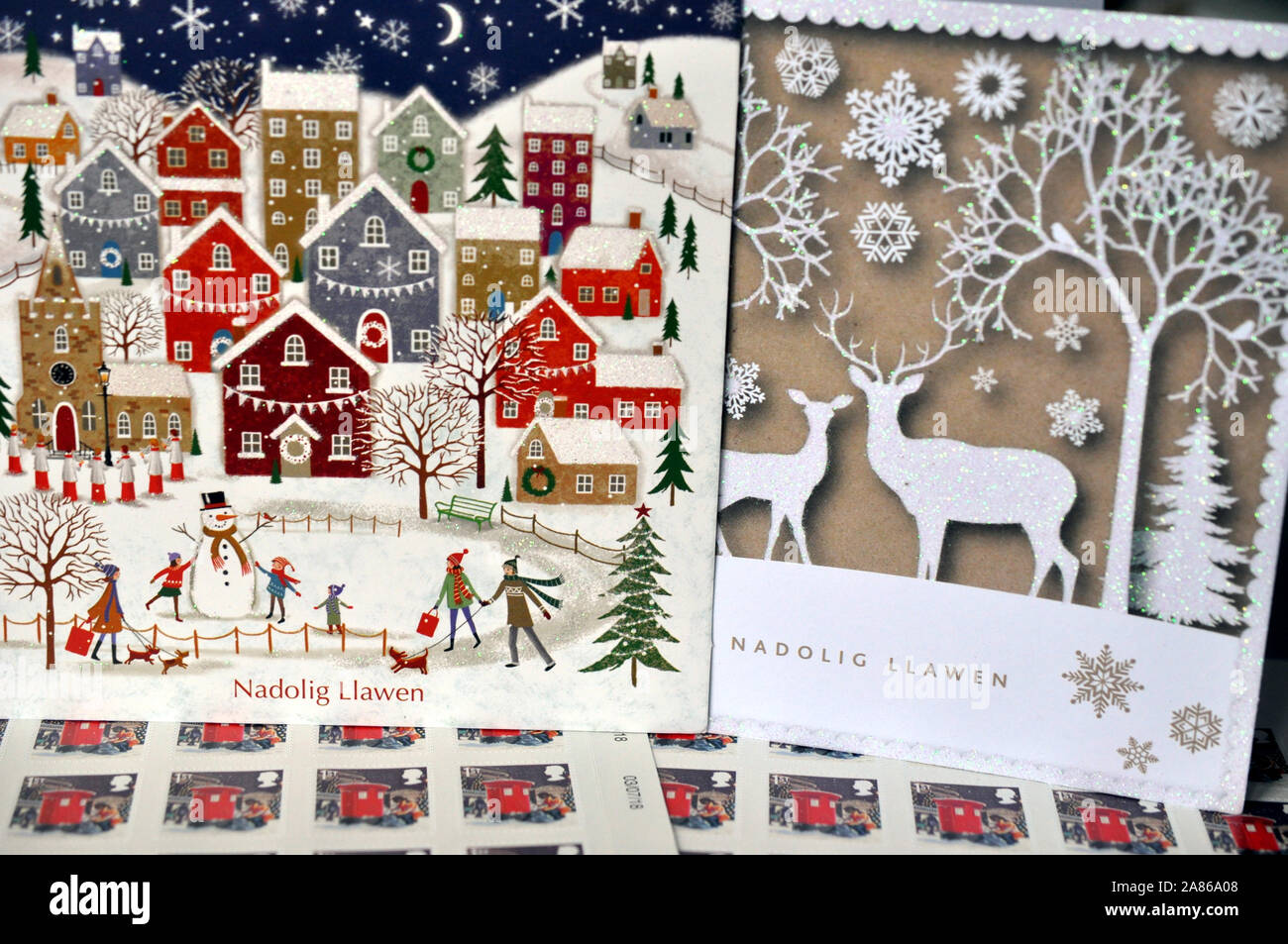 Nadolig Llawen, Buon Natale, lingua gallese Natale saluti Card - saluti della stagione Foto Stock