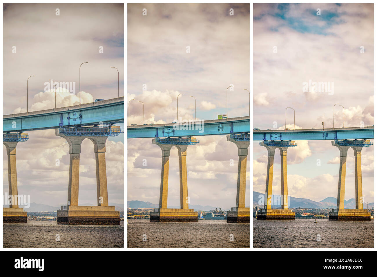 Il Coronado Bridge nel porto di San Diego. Coronado, California, Stati Uniti d'America. Foto Stock
