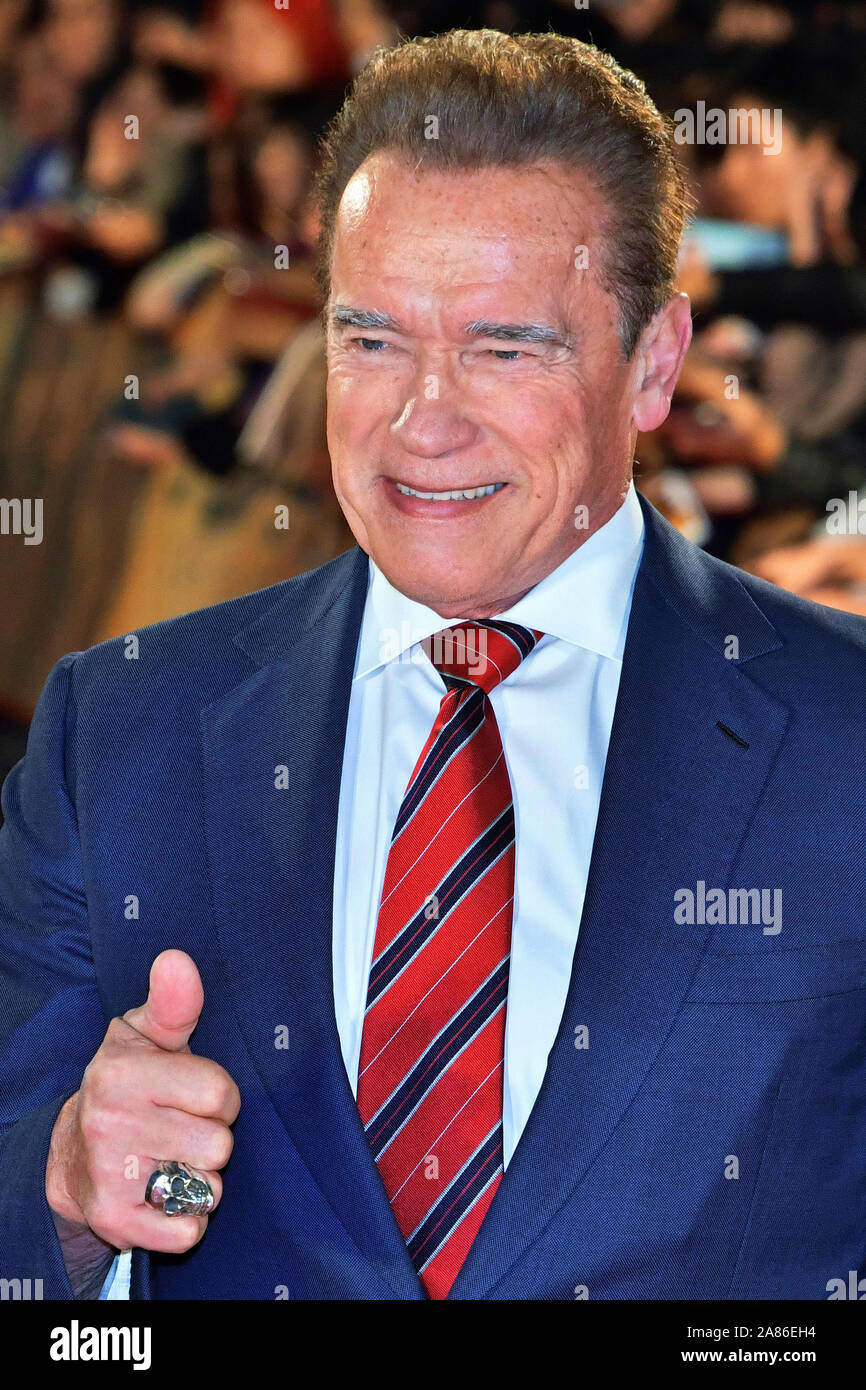 Tokyo, Giappone. 6 Nov, 2019. Arnold Schwarzenegger frequentando il 'Terminator: Dark destino' premiere a Shinjuku Kabuki-cho il 6 novembre 2019 a Tokyo, Japan Credit: Geisler-Fotopress GmbH/Alamy Live News Foto Stock