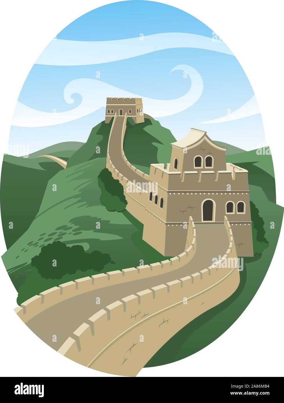 La Grande Muraglia della Cina illustrazione del paesaggio Illustrazione Vettoriale