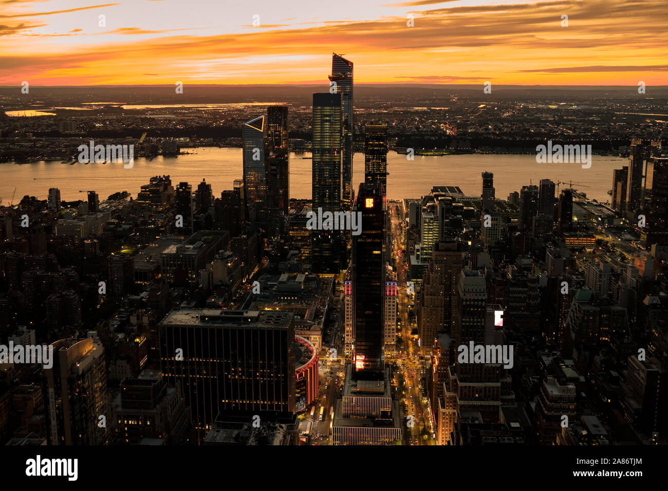 La città di New York skyline di Manhattan all'alba, STATI UNITI D'AMERICA Foto Stock