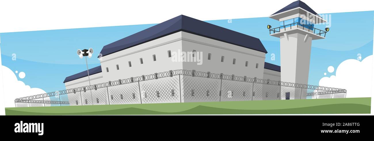 Il carcere carcere edificio penitenziario, illustrazione vettoriale cartoon. Illustrazione Vettoriale