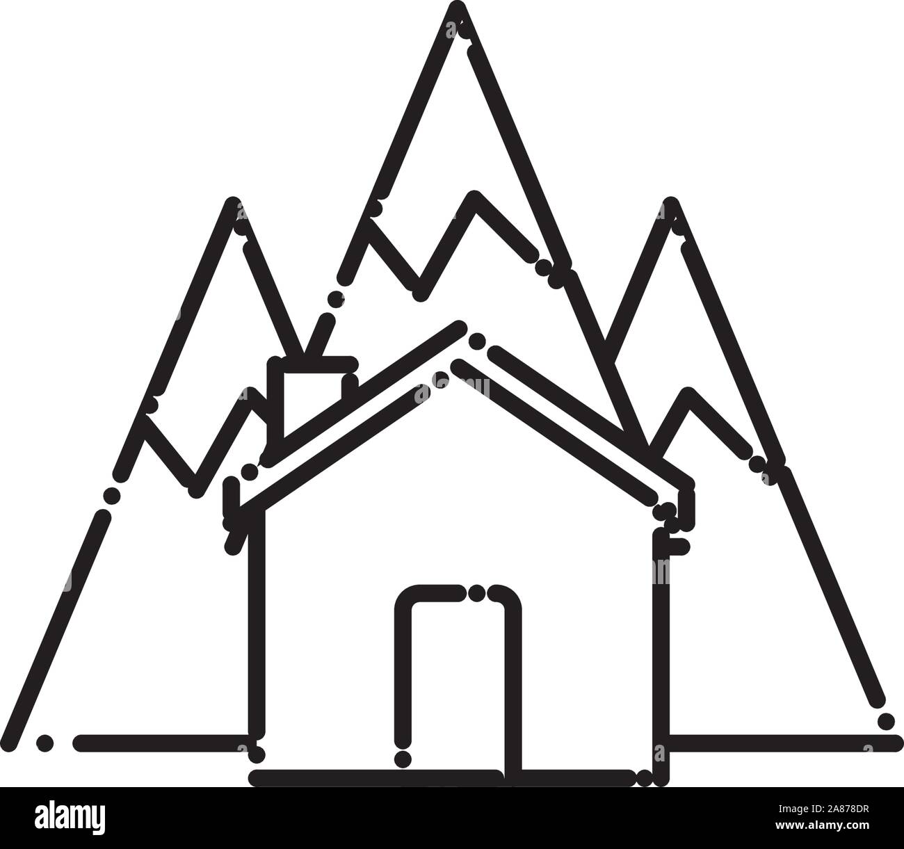 Casa e montagne design icona, Camping Bosco avventura estiva di stile di vita e di viaggi a tema all'aperto illustrazione vettoriale Illustrazione Vettoriale