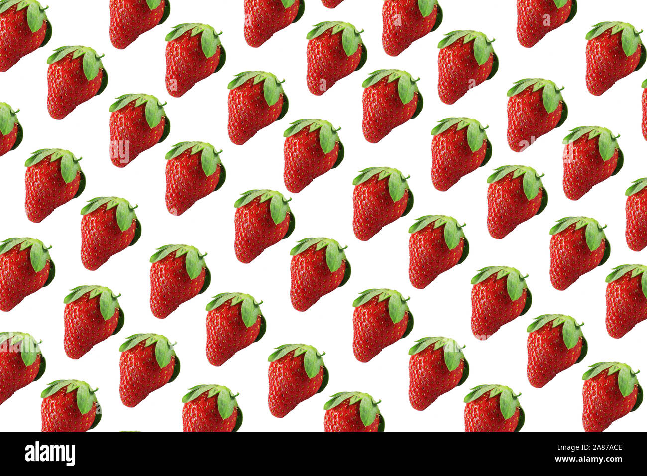 Modello senza giunture di fragola isolati su sfondo bianco. vista superiore, piana, laici estate pattern. Foto Stock