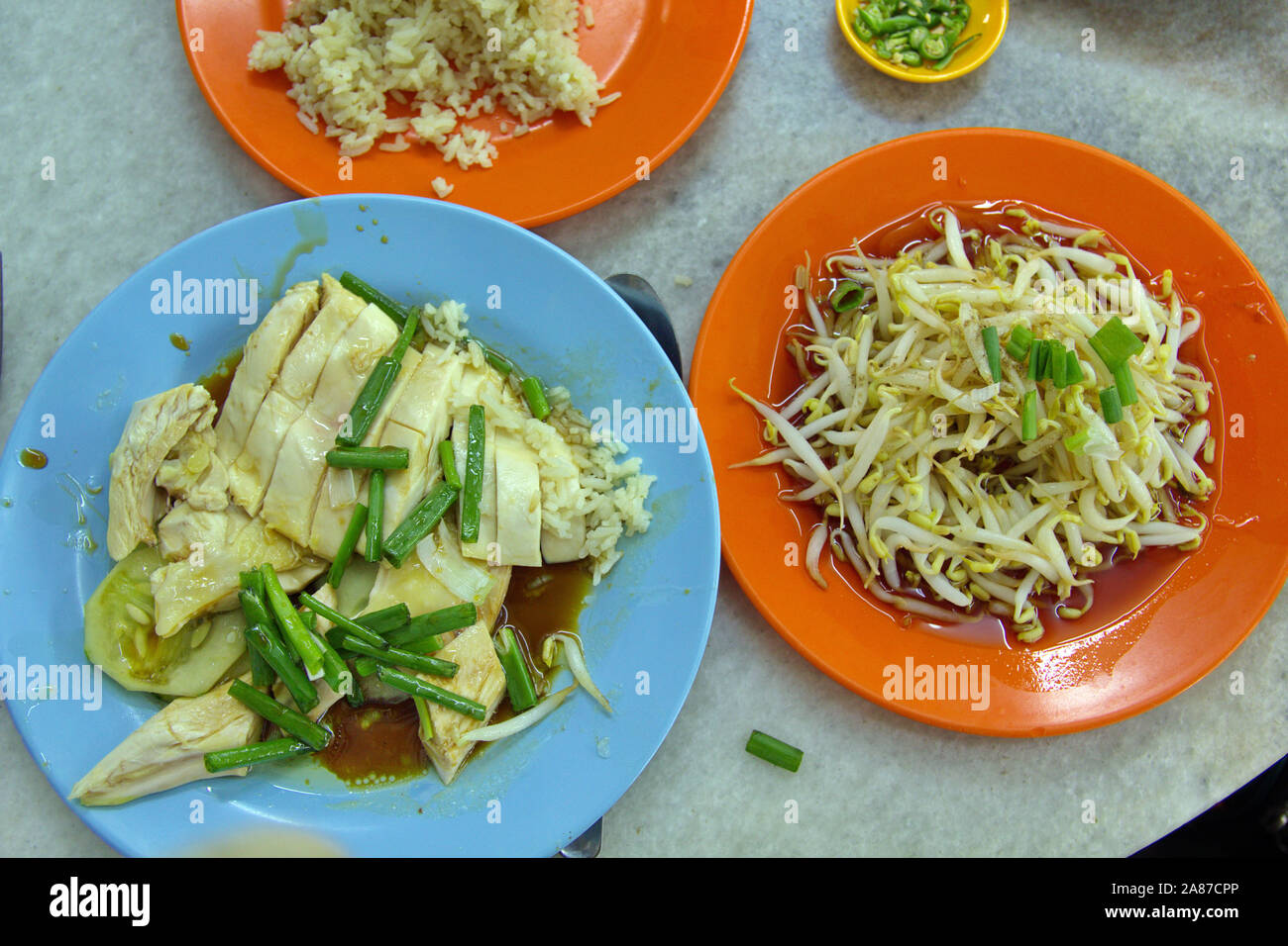 Un set di beansprouts pollo a Lou Wong ristorante in Ipoh, Perak, Malaysia Foto Stock