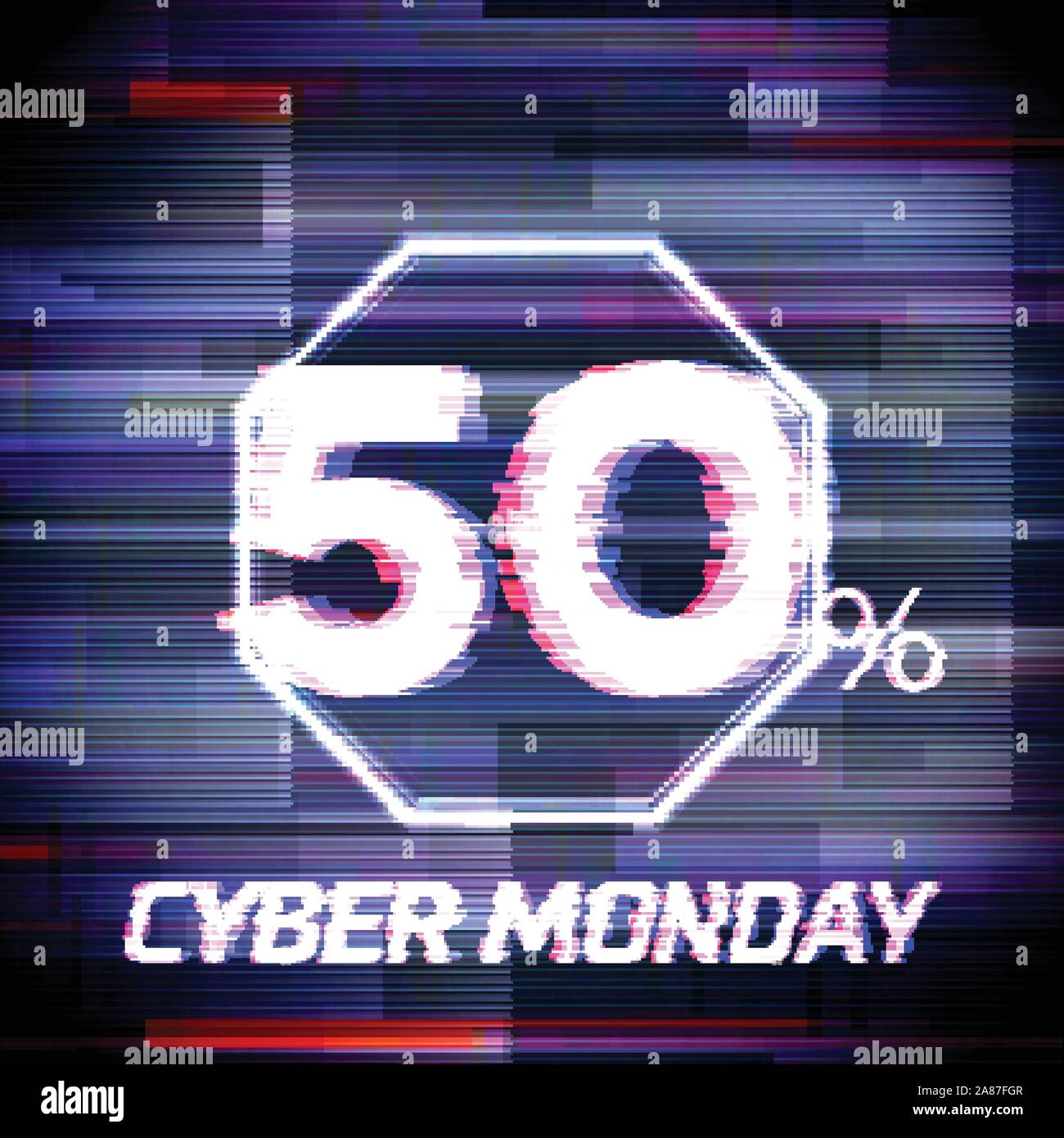 Cyber lunedì vendita convenienti un poster o un banner con glitch Illustrazione Vettoriale