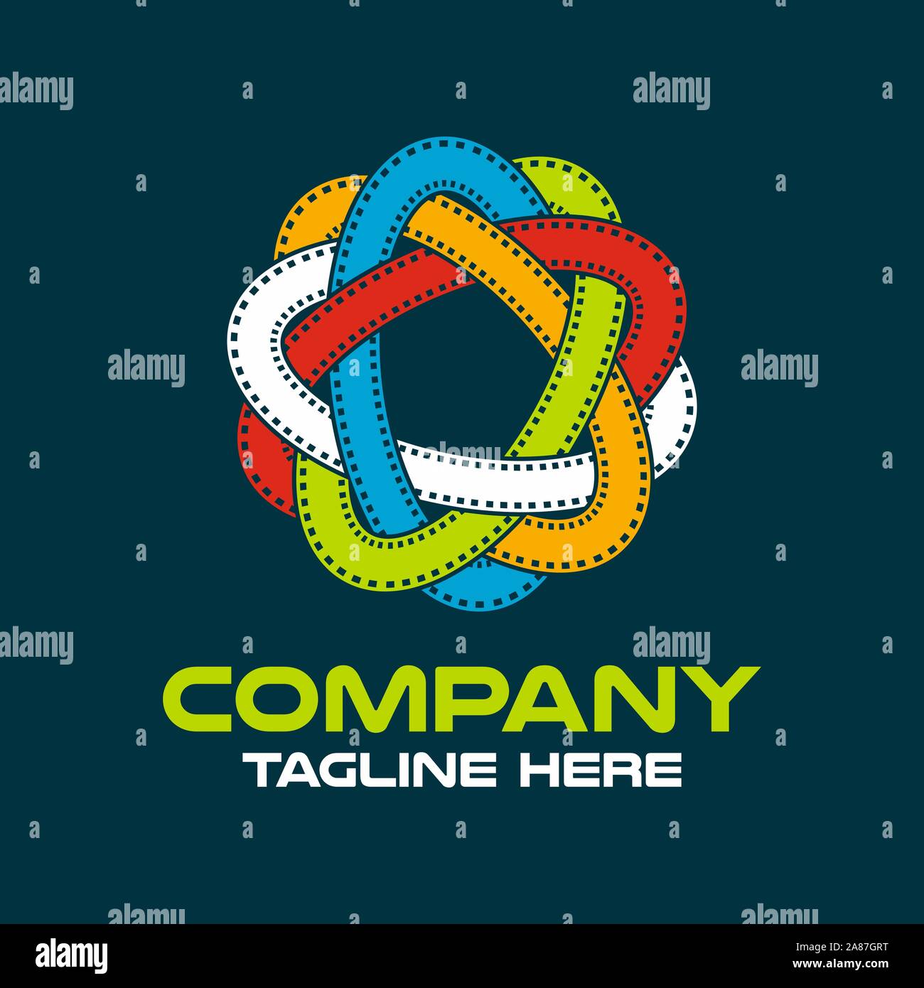 Moderno e la striscia del film e la scienza logo. Illustrazione Vettoriale. Illustrazione Vettoriale