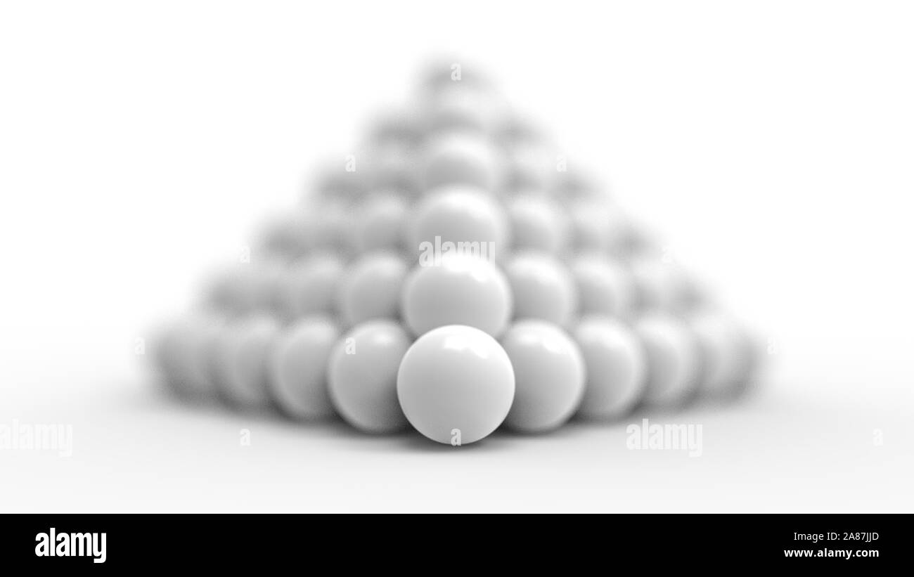 3D rendering di una piramide di sfere isolate in sfondo bianco Foto Stock
