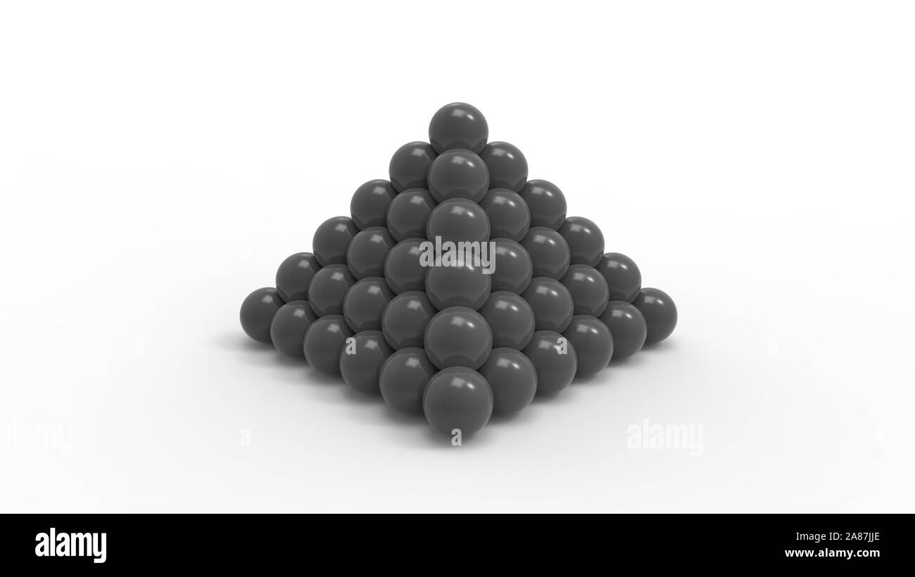 3D rendering di una piramide di sfere isolate in sfondo bianco Foto Stock