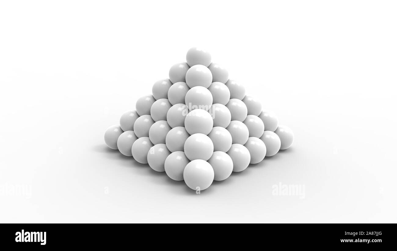 3D rendering di una piramide di sfere isolate in sfondo bianco Foto Stock