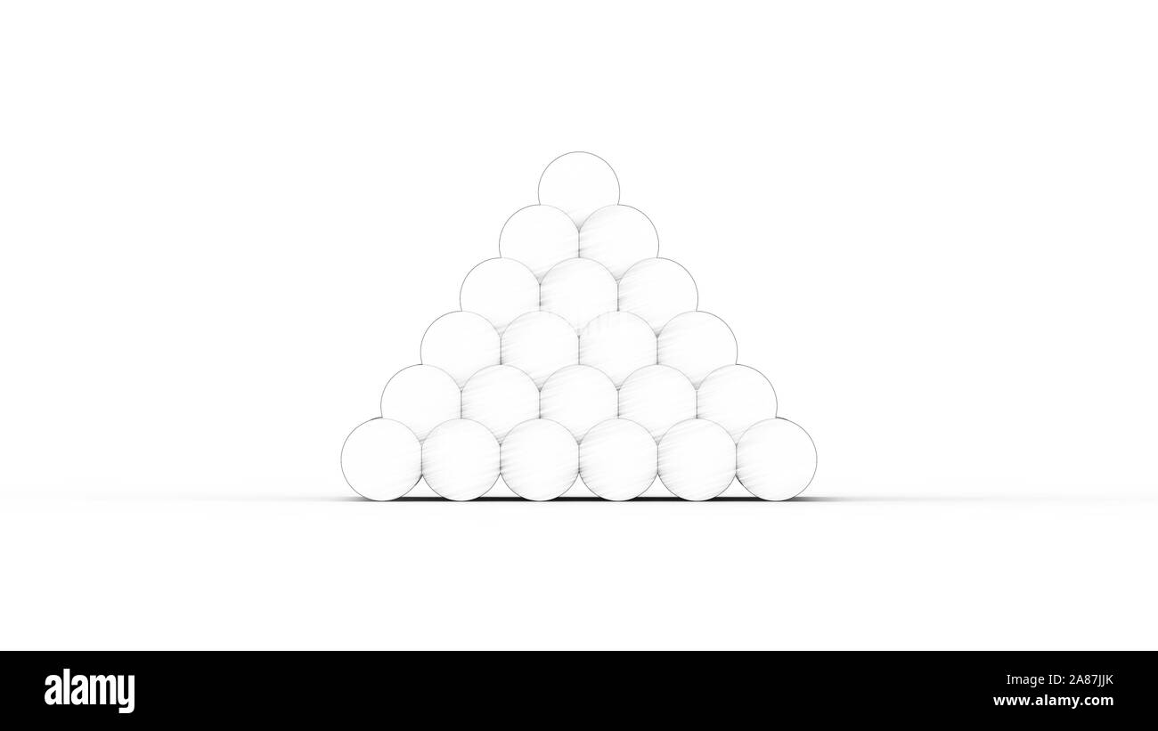 3D rendering di una piramide di sfere isolate in sfondo bianco Foto Stock