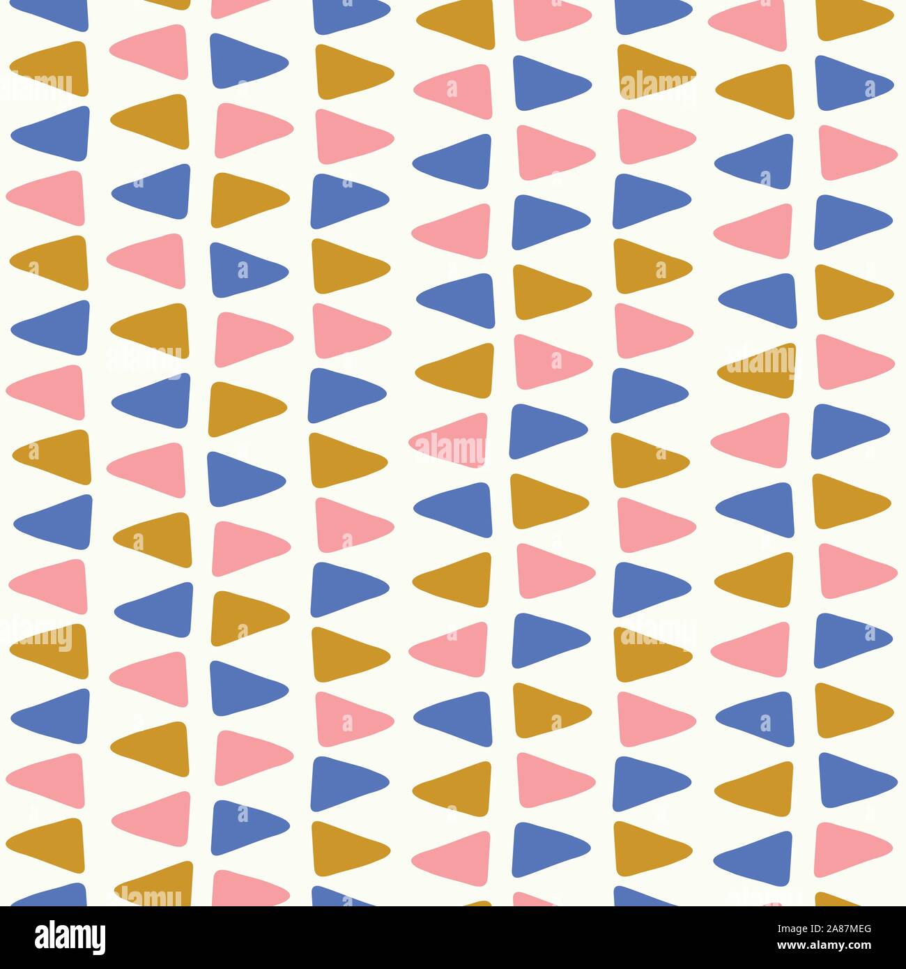 Vettore di dolce perfetta sequenza di ripetizione di disegnati a mano piccoli triangoli in oro, rosa e blu. Un divertimento geometrico astratto ripetere il background di design. Illustrazione Vettoriale