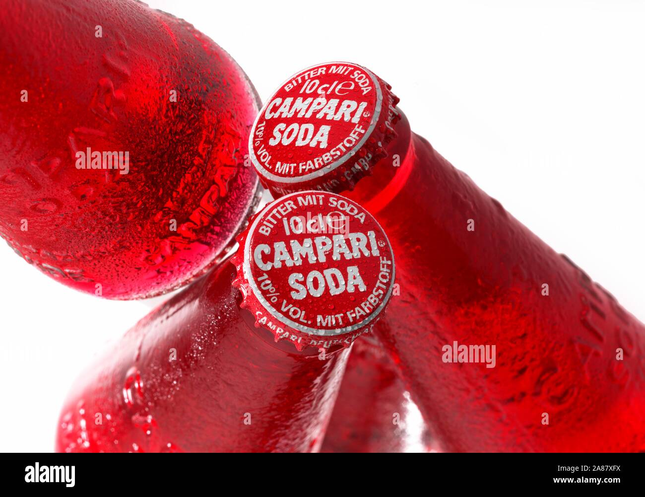 Tre Campari Soda bottiglie, intaglio, studio shot, Germania Foto