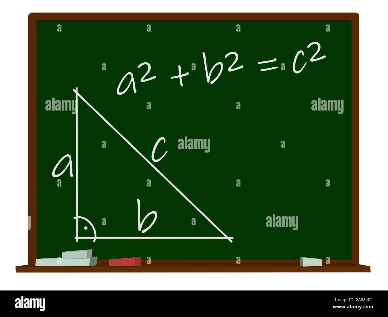 Scuola di Blackboard, teorema di Pitagora, illustrazione Foto Stock