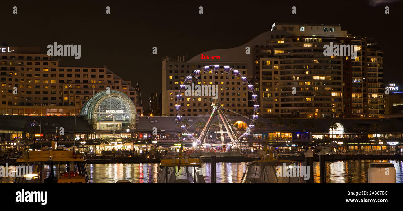 Darling Harbour, Sydney, di notte Foto Stock