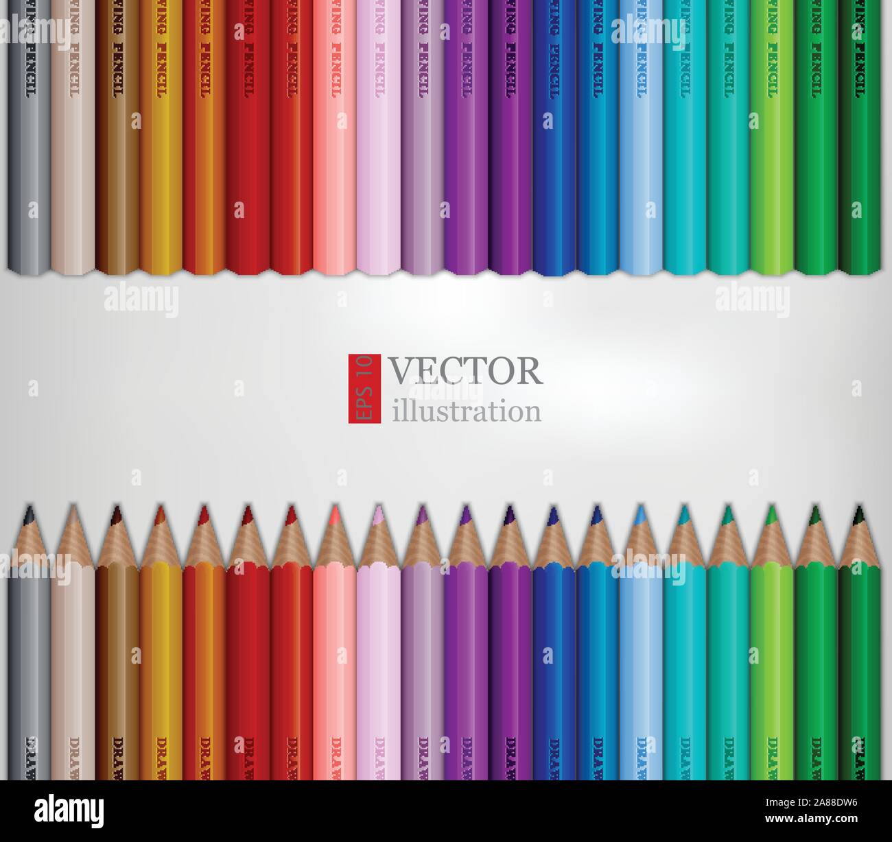 Righe di rainbow matite colorate su sfondo bianco. Illustrazione Vettoriale