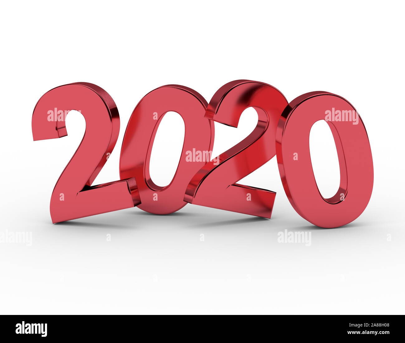 Numeri rossi del nuovo anno 2020 con l'ombra. 3D render Foto Stock
