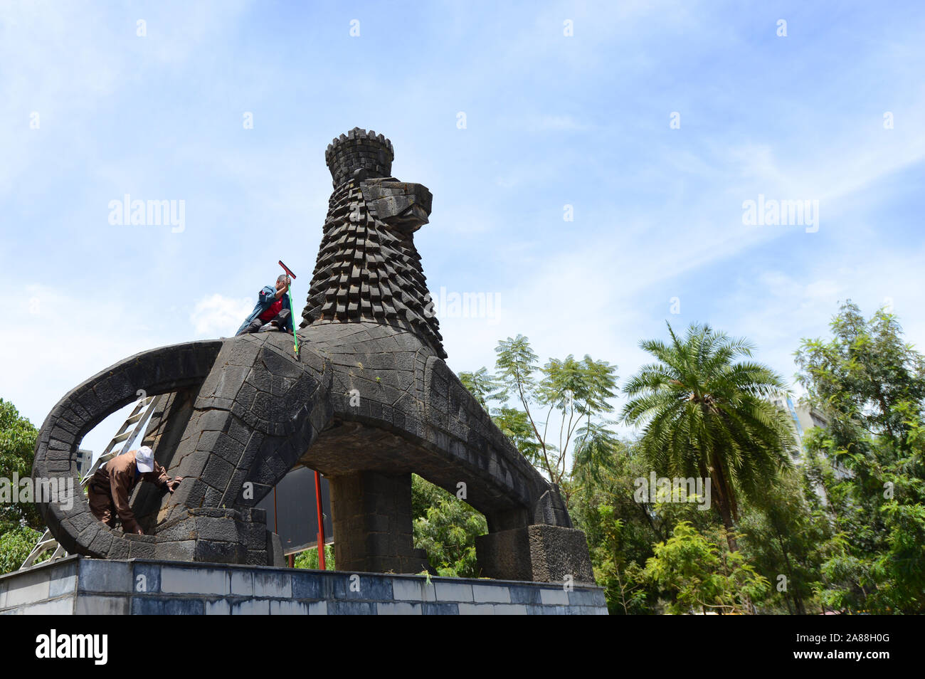Il leone di Giuda monumento su Churchill Street ad Addis Abeba. Foto Stock