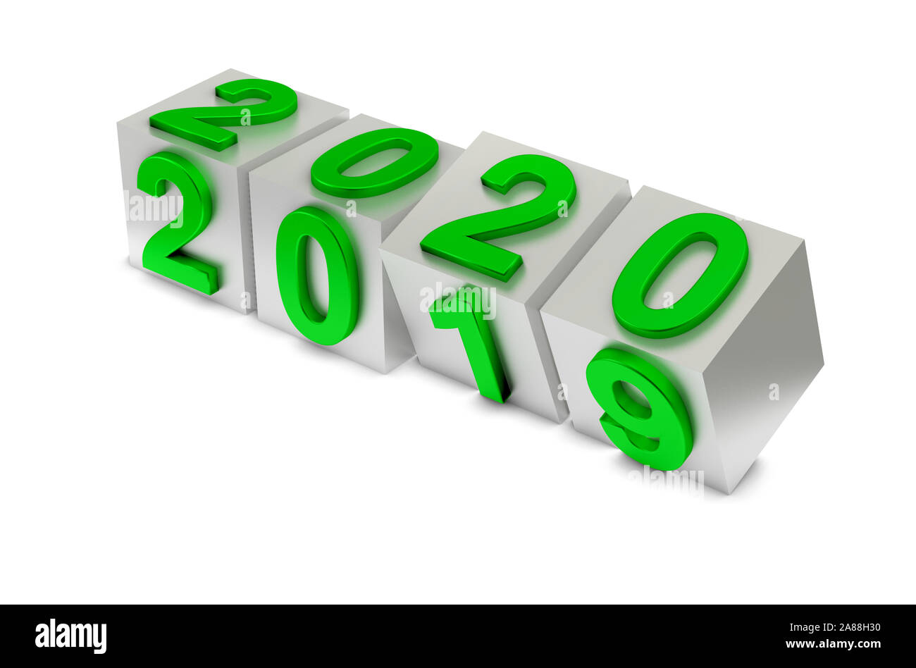 Astrazione del nuovo anno. 2020 Numero verde capovolge su cubetti. 3D render Foto Stock