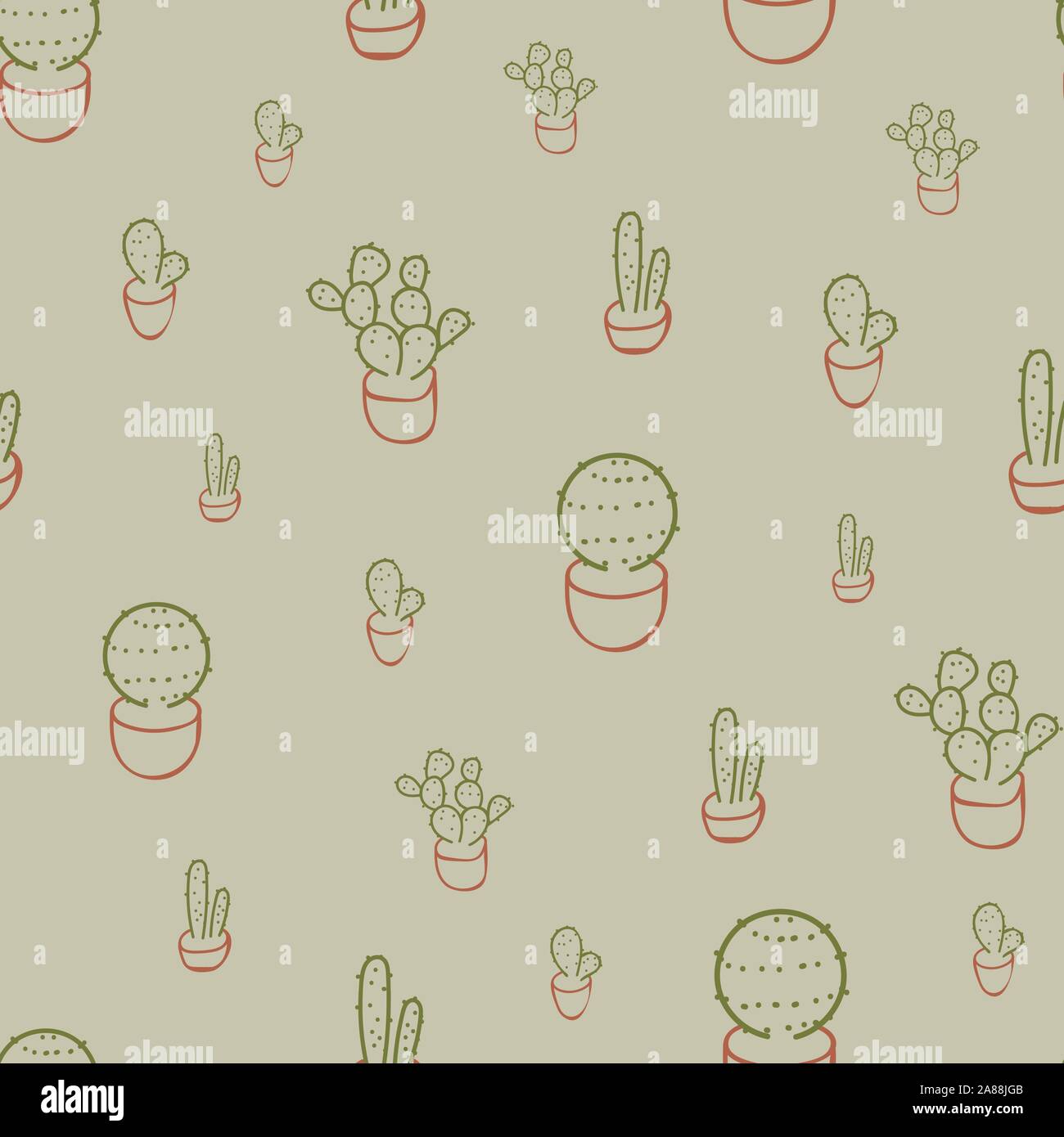 Vettore di seamless pattern con vasi di piante succulente doodle Illustrazione Vettoriale