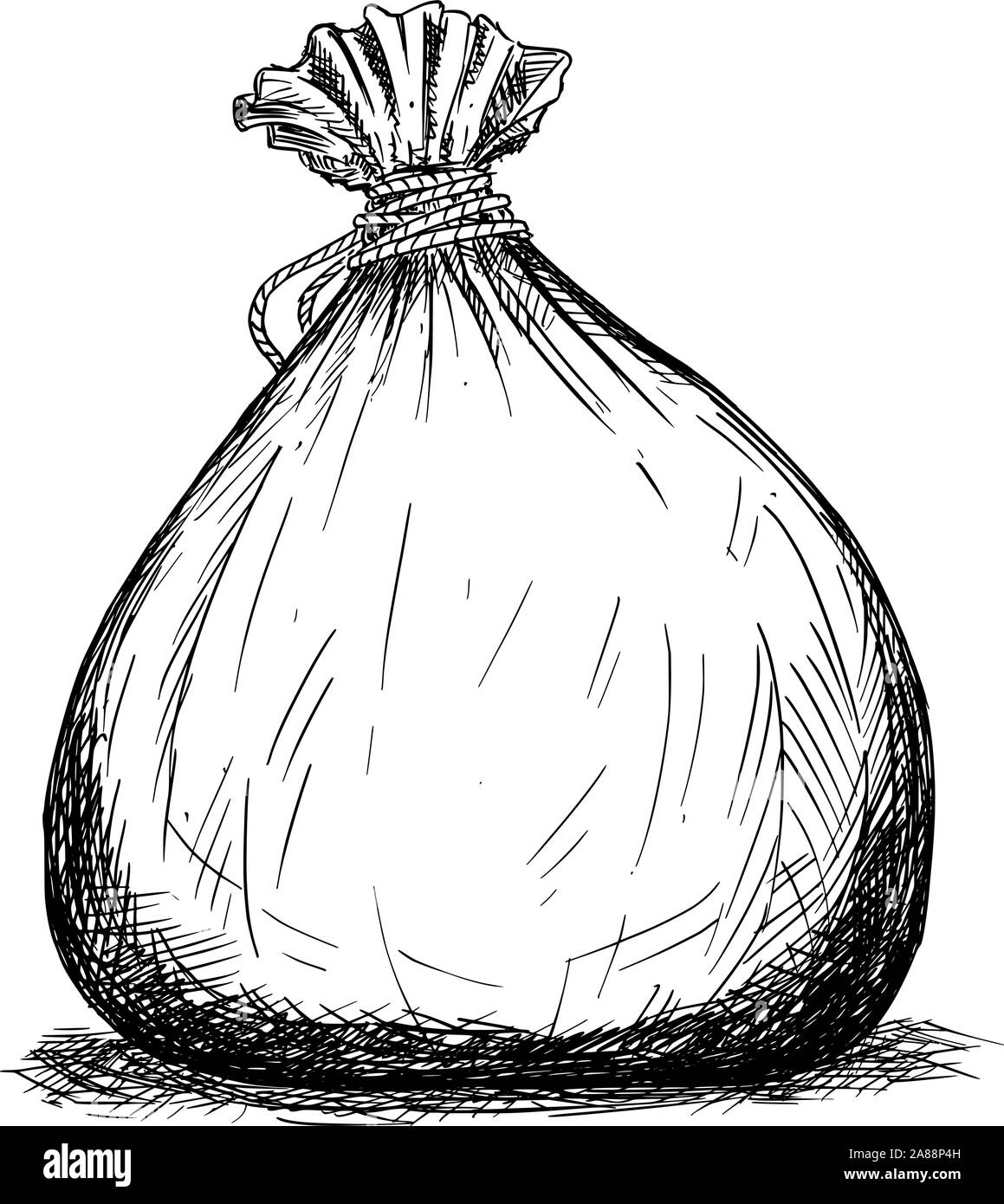Vector cartoon in bianco e nero disegno illustrazione della busta o sacca , possibilmente piena di denaro. Illustrazione Vettoriale