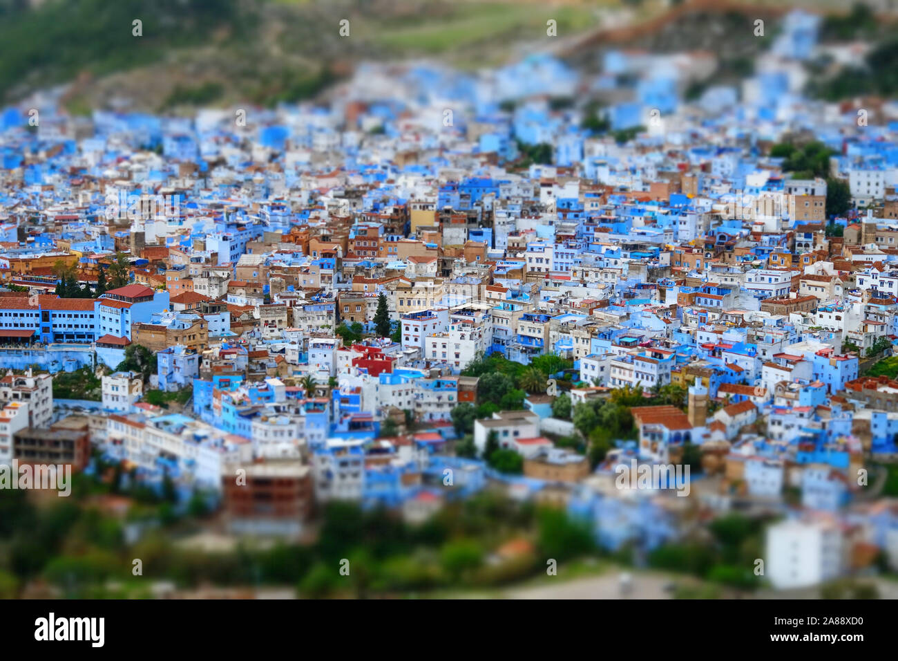 Marocco: Chefchaouen. Panoramica della città blu Foto Stock