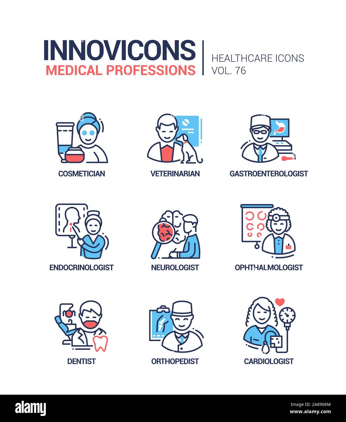 Le professioni mediche linea stile design set di icone Illustrazione Vettoriale
