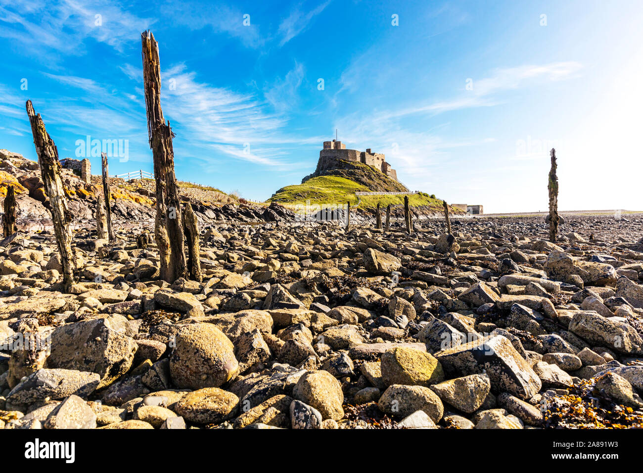 Lindisfarne Castle, isola santa, santa isola di Lindisfarne, Northumberland, Lindisfarne Castle Northumberland, Lindisfarne, castello, UK, Inghilterra, Foto Stock