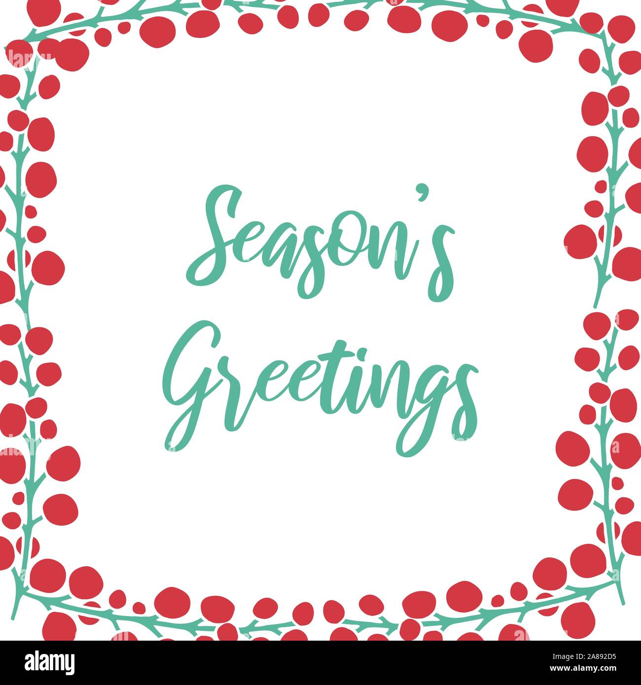 Telaio del vettore con disegnati a mano doodle illustrazione del Natale holly berry. Bacche rosse con foglie verdi su sfondo bianco. Anno nuovo, Natale deco Illustrazione Vettoriale