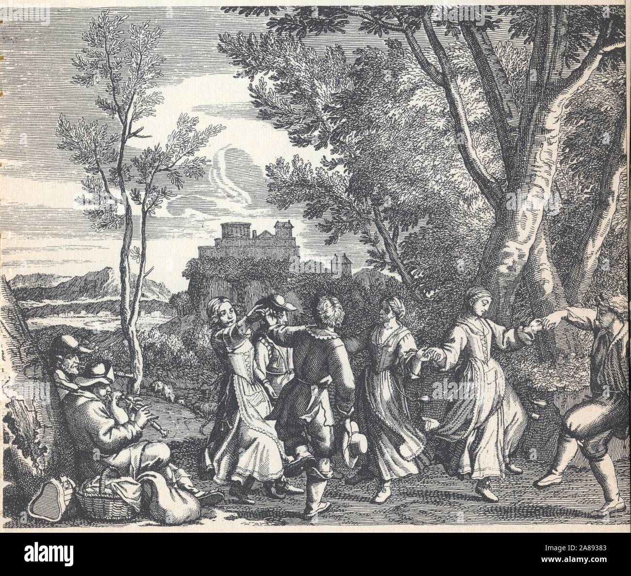 Danse en branle. Gravure de Bonnart.XVII ème siècle. Foto Stock