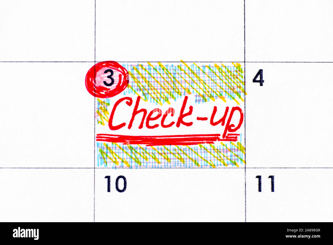 Promemoria della grafia Check-in calendario. Close-up. Foto Stock Promemoria della grafia Check-in calendario. Close-up. Foto Stock