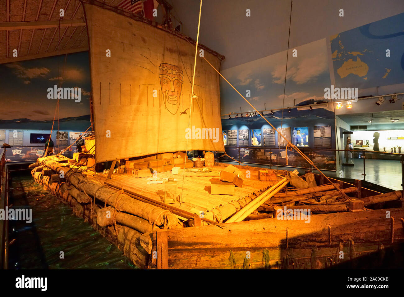 L'originale zattera Kon-Tiki presso il Museo Kon-Tiki. Oslo, Norvegia Foto Stock