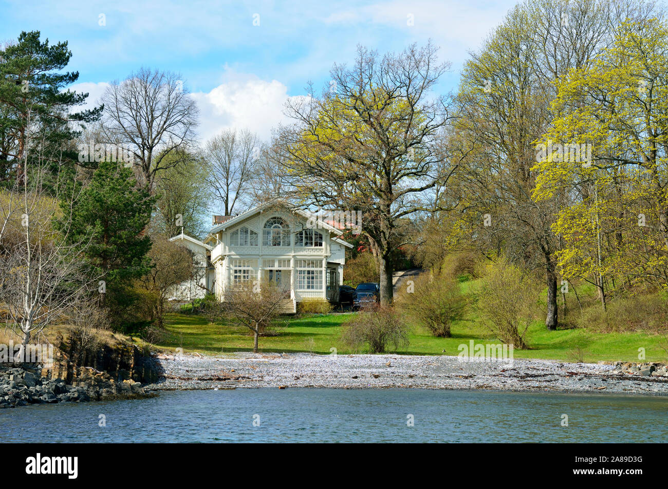 Il tranquillo quartiere di Bygdoy. Oslo, Norvegia Foto Stock