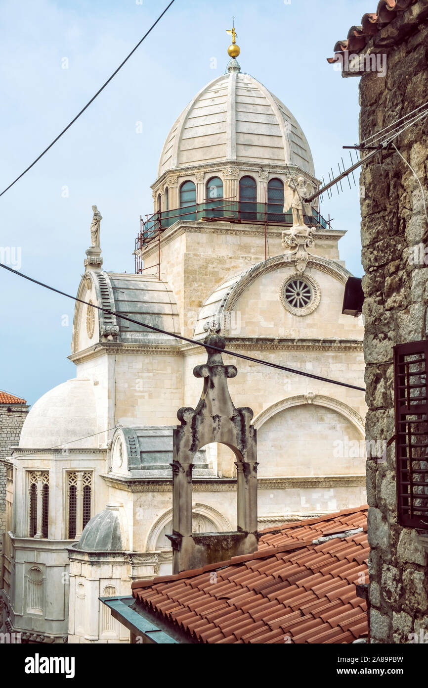 Cattedrale di San Giacomo - Katedrala sv. Jakova in Sibenik, Croazia. Destinazione di viaggio. Architettura religiosa. Foto Stock