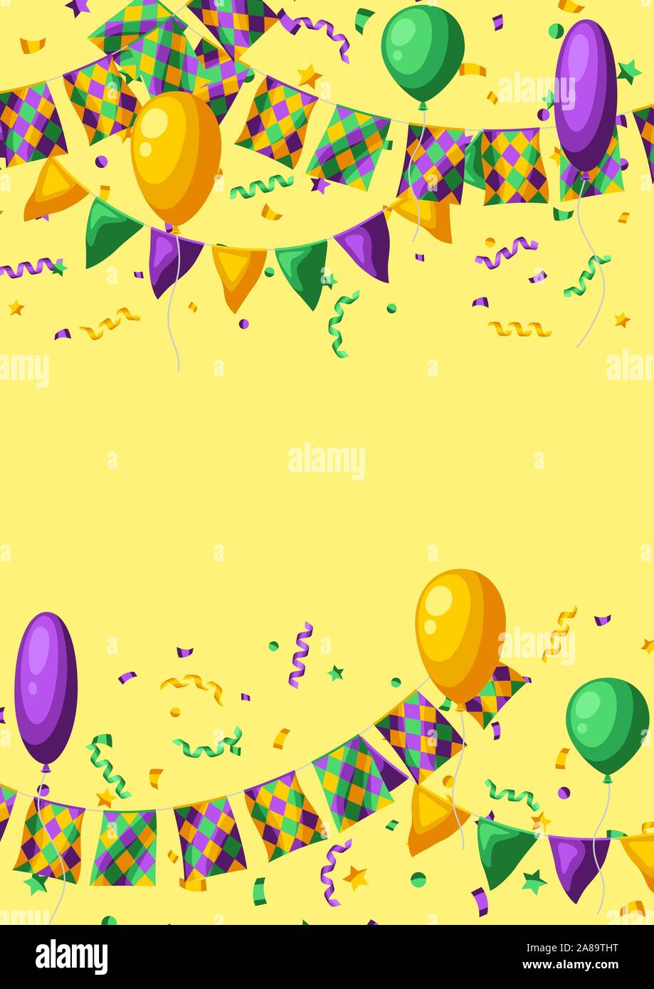 Scheda con bandiere nel Mardi Gras colori. Illustrazione Vettoriale