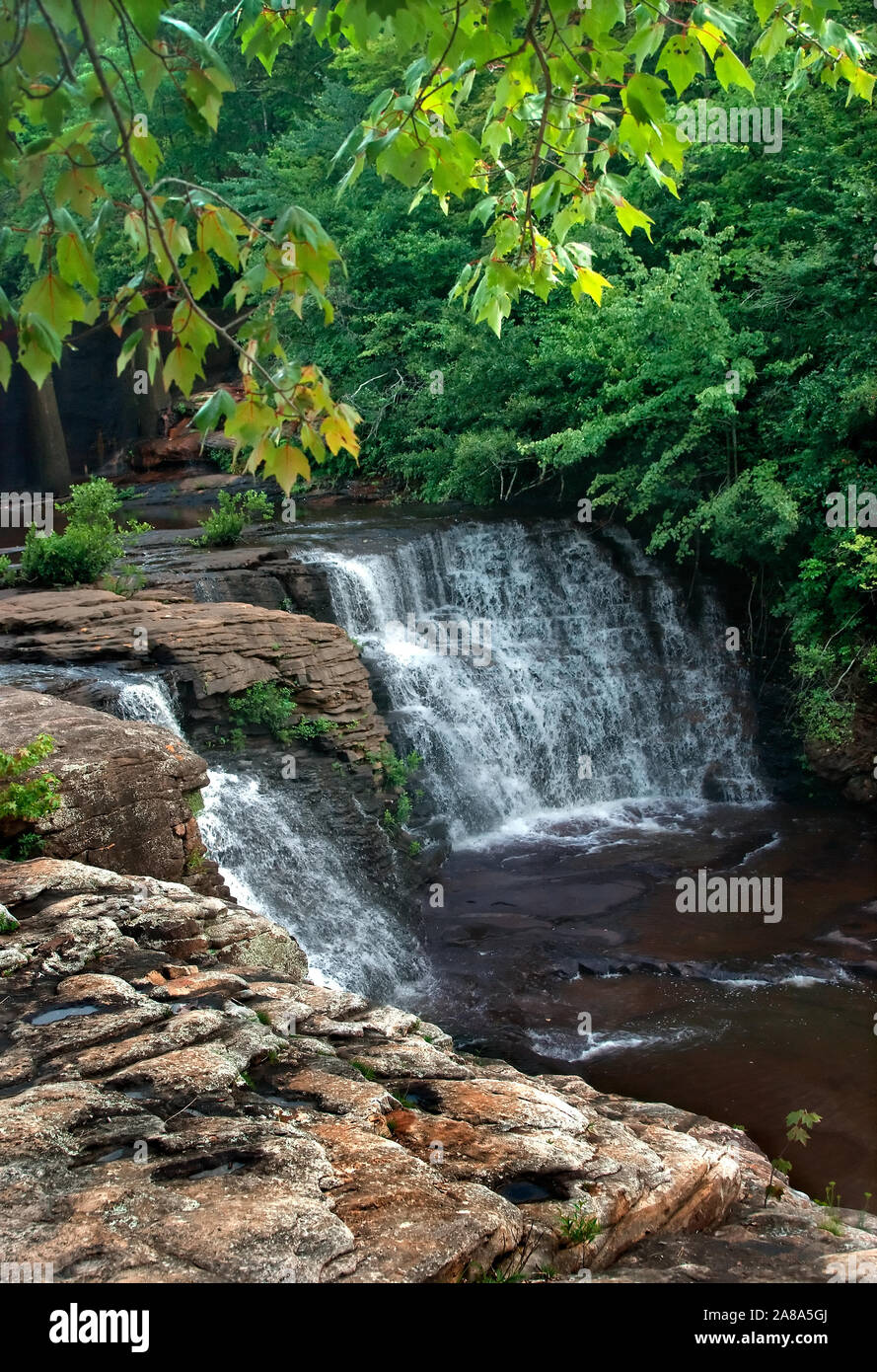 L'acqua si blocca su rocce di DeSoto cade il Agosto 5, 2010 a Mentone, Alabama. La zona offre un 104-piedi cascata ed è parte di DeSoto parco dello stato. Foto Stock