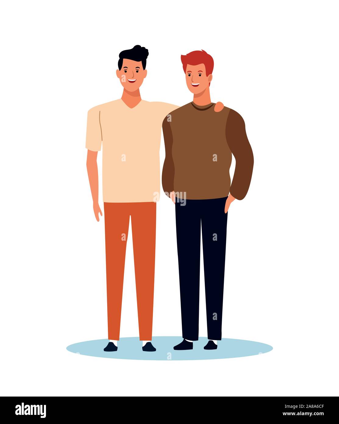 Amici di sesso maschile in piedi, design colorato Illustrazione Vettoriale