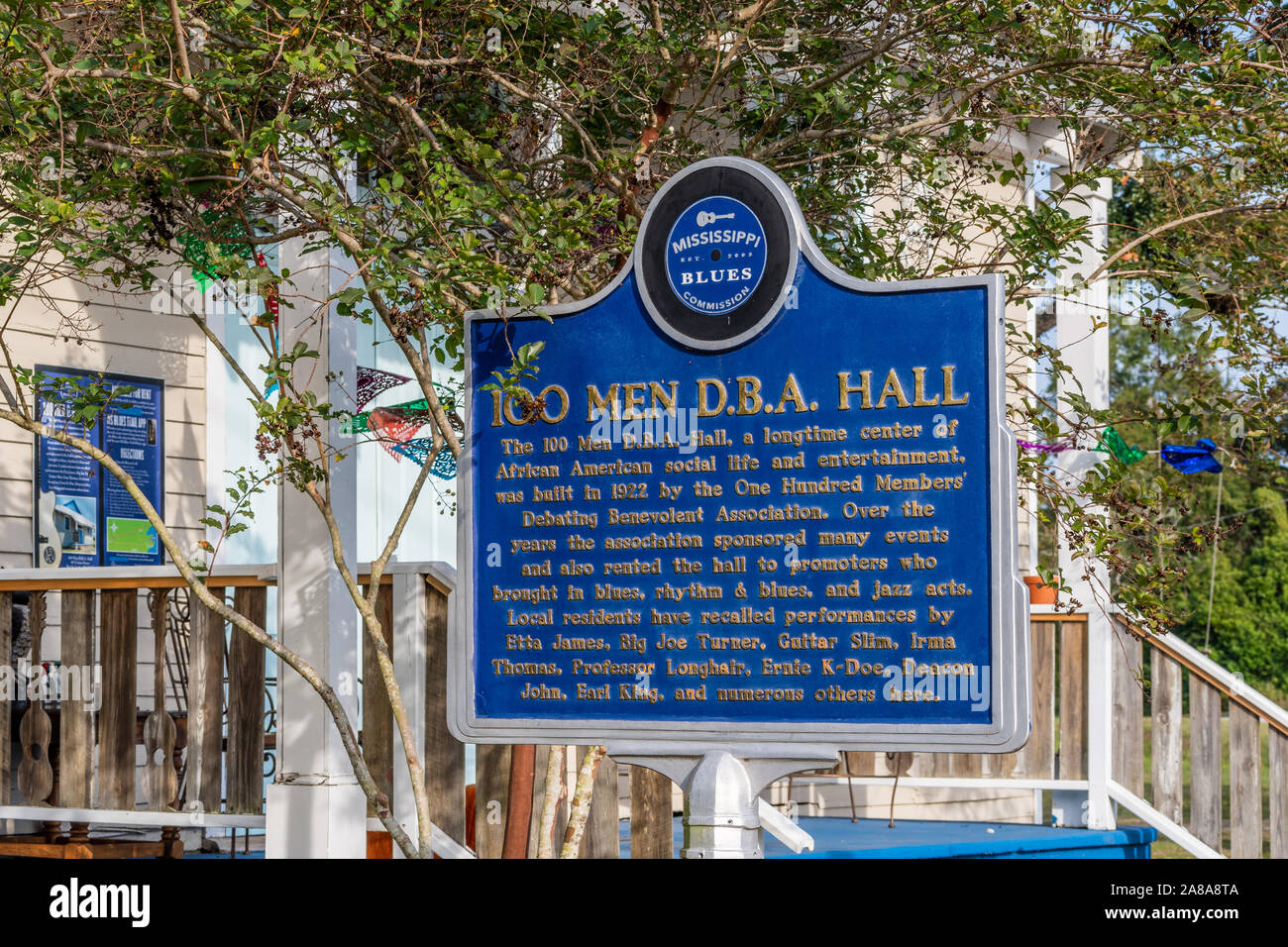 Mississippi Blues Trail 100 uomini Hall DBA benevola discutendo Association, la baia di St Louis, Mississippi, Stati Uniti d'America. Foto Stock