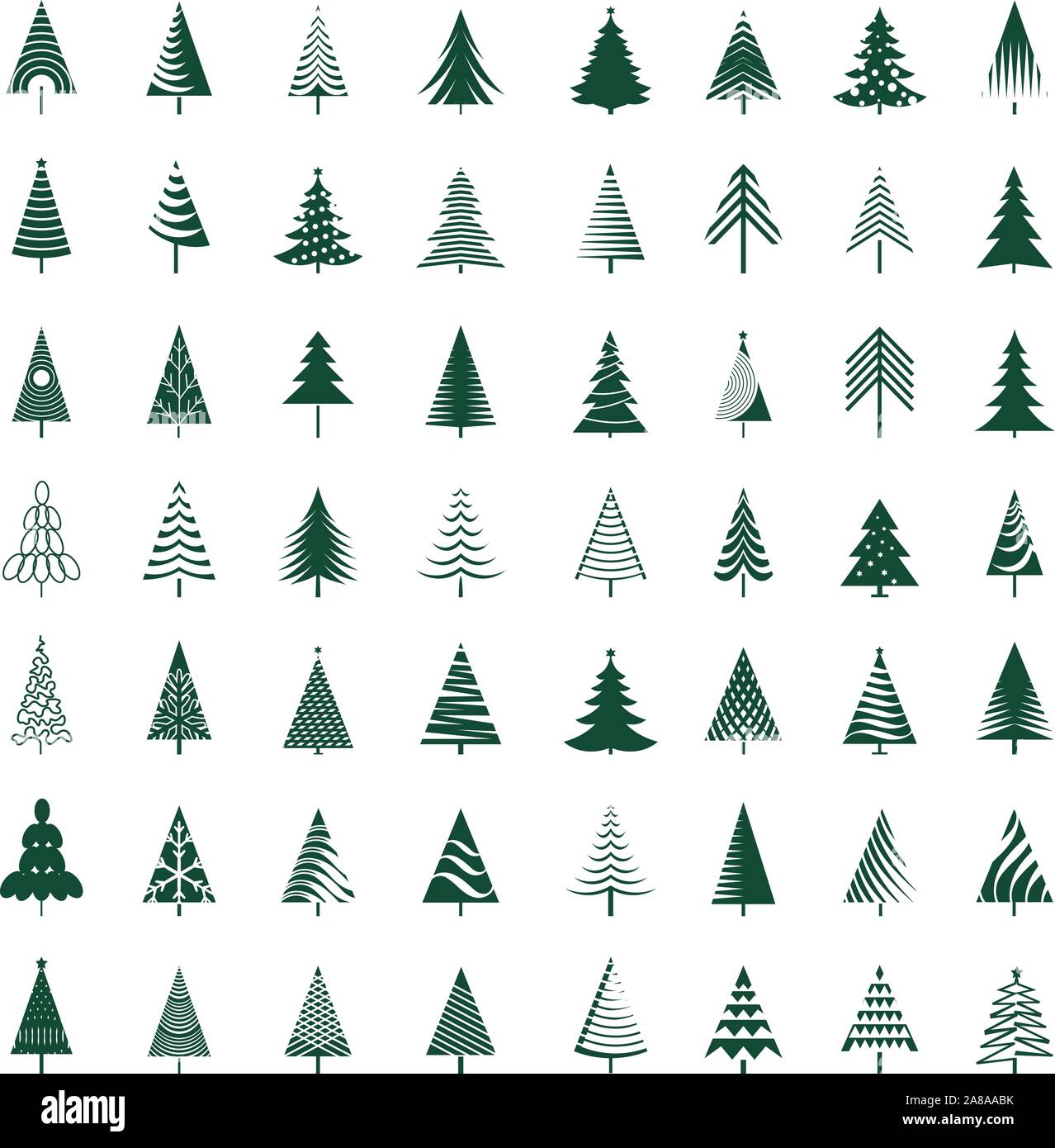 Set di verde di alberi di Natale. Stagione invernale gli elementi di design e il pittogramma semplicemente raccolta. Vettore isolato xmas icone e illustrazione. Illustrazione Vettoriale