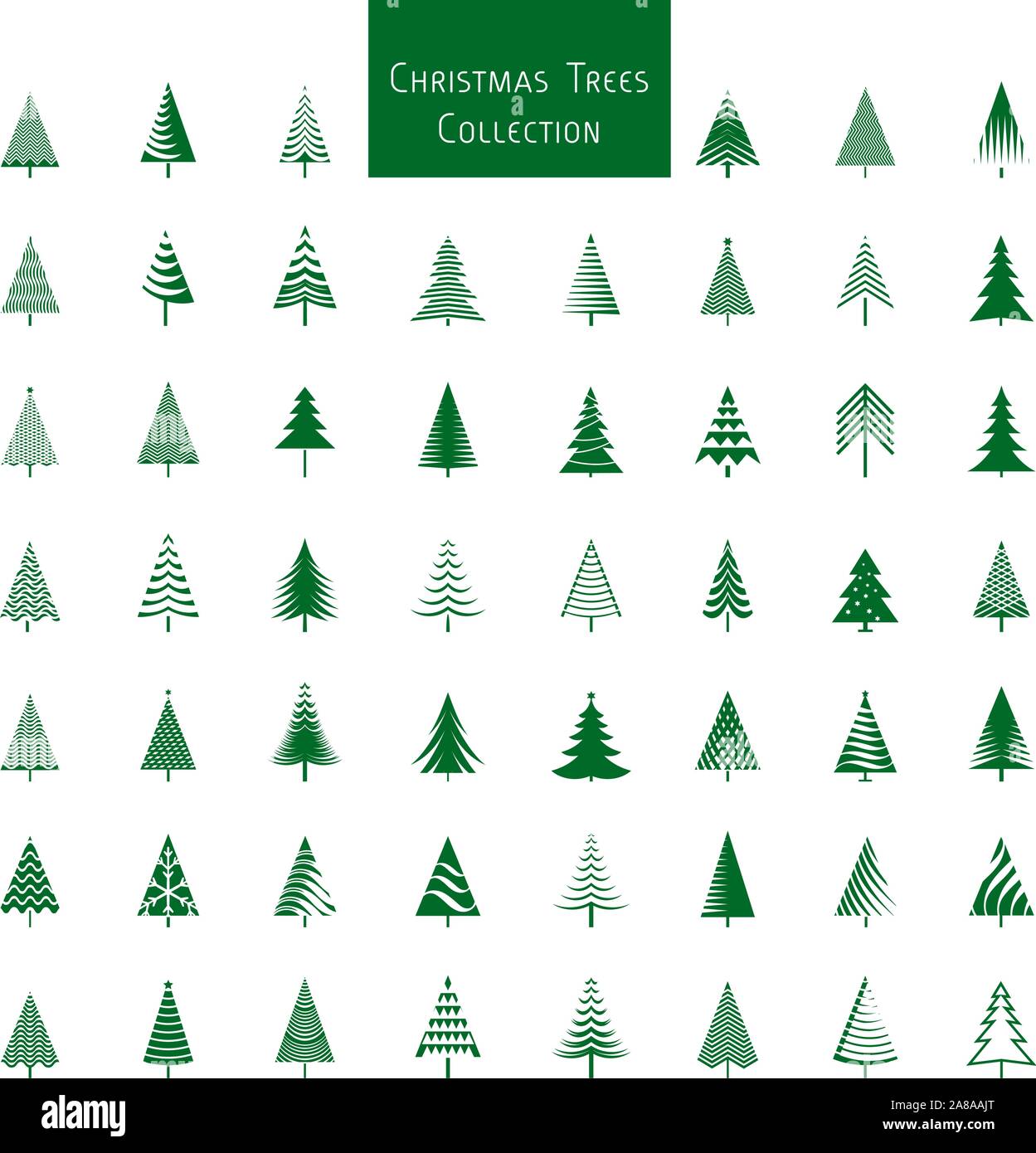 Set di verde di alberi di Natale. Stagione invernale gli elementi di design e il pittogramma semplicemente raccolta. Vettore isolato xmas icone e illustrazione. Illustrazione Vettoriale