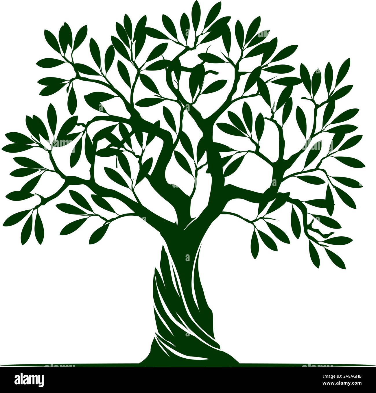 Black Olive Tree n sfondo bianco. Illustrazione Vettoriale e concetto pittogramma. Impianto in giardino. Illustrazione Vettoriale