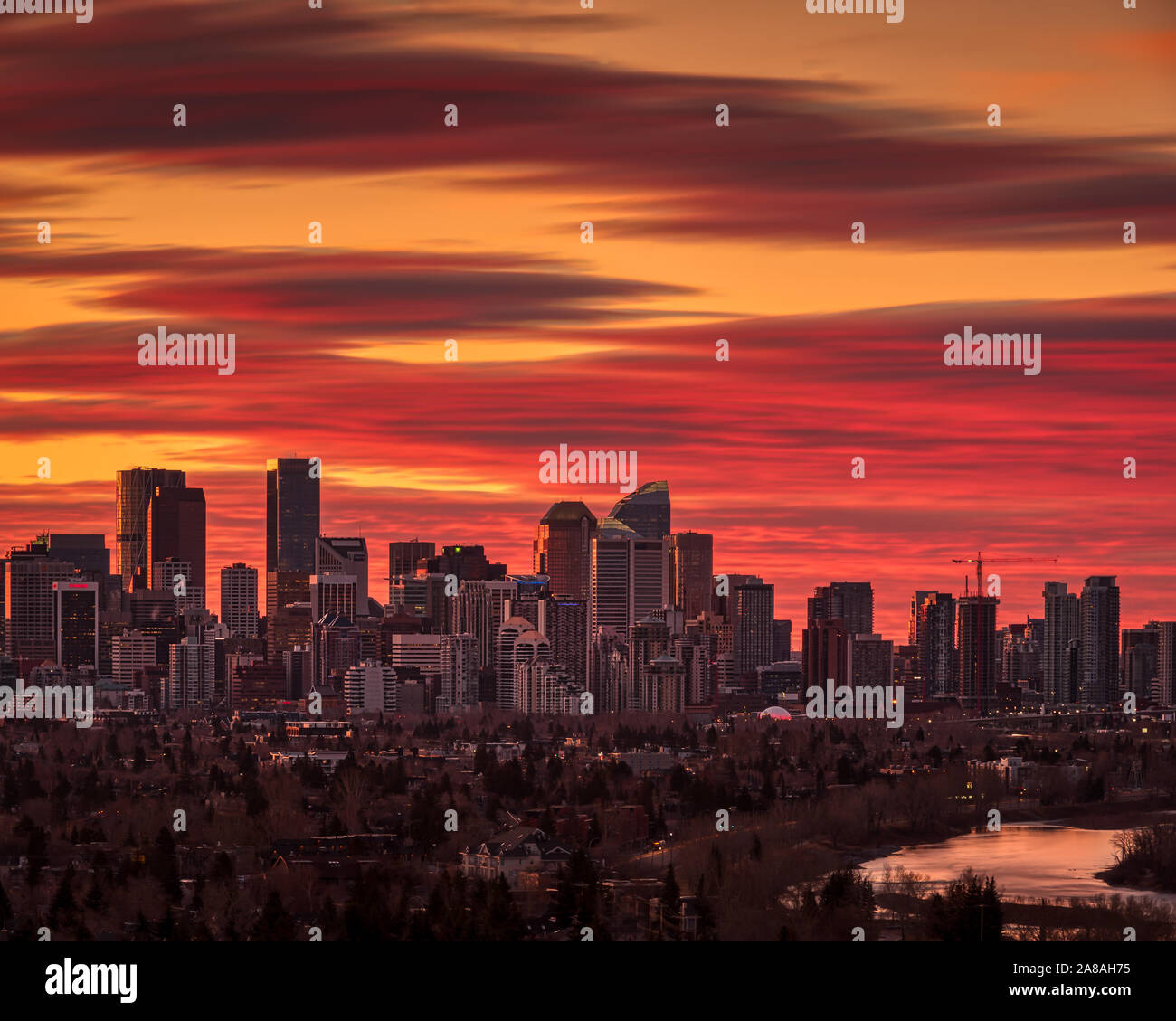 Sunrise della città di Calgary, Alberta Canada Foto Stock