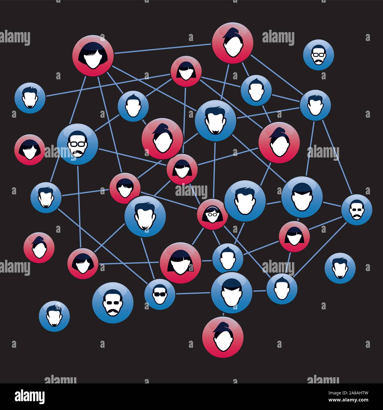 Set di pulsanti di colore blu per il web. Teste umane e sagome. Le relazioni interpersonali e la comunicazione. Vettore illustrazione di contorno e le icone. Illustrazione Vettoriale